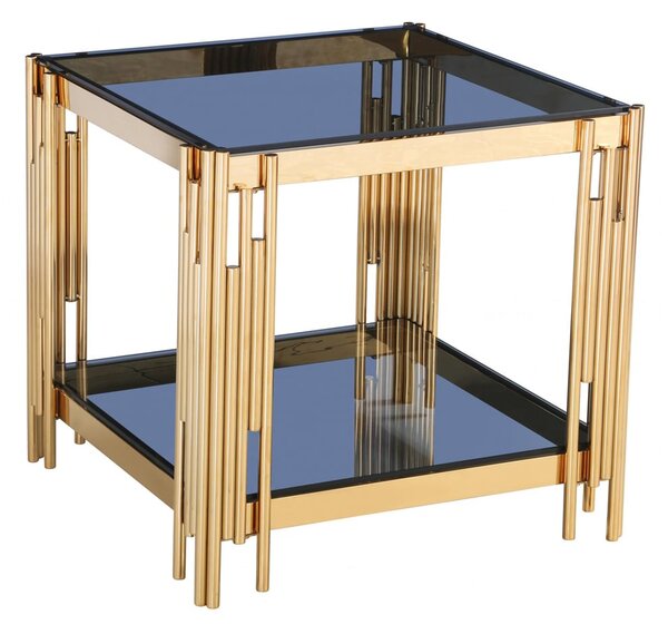 Cappy Grey Glass Lamp Table With Gold Frame