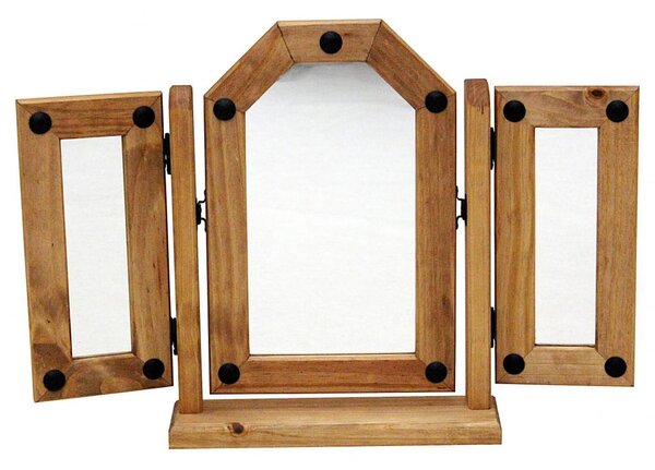 Carlen Vanity Triple Mirror With Distressed Oak Wooden Frame