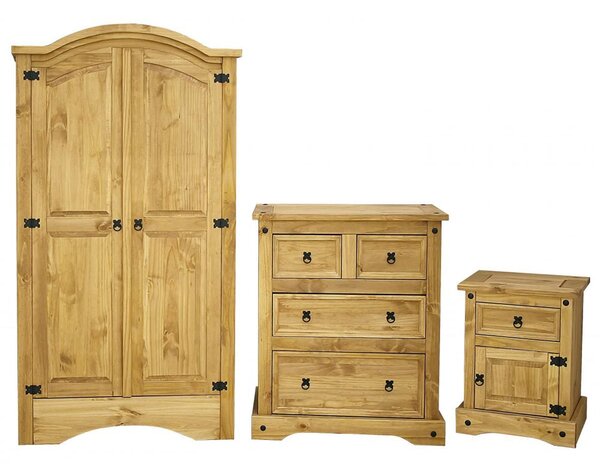 Carlen Wooden Bedroom Set 2 Doors Wardrobe In Distressed Oak