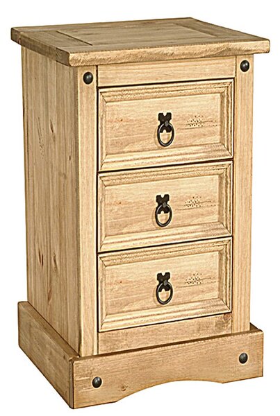Carlen Wooden Bedside Cabinet With 3 Drawers In Distressed Oak