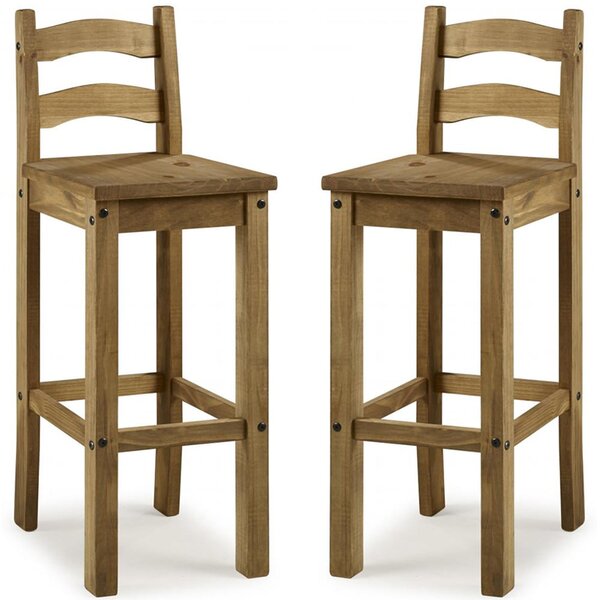 Carlen Distressed Oak Wooden Bar Chairs In Pair