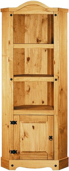 Carlen Wooden Corner Bookcase With 1 Door In Distressed Oak
