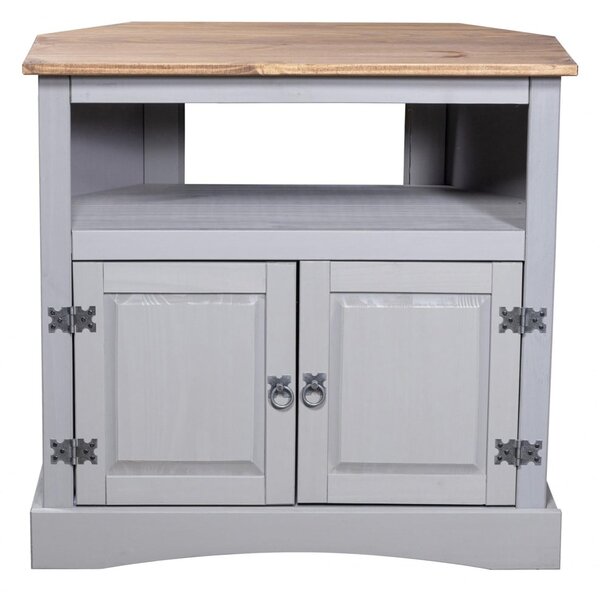 Carlen Wooden Corner TV Stand With 2 Doors In Grey Oak