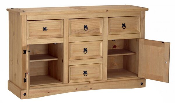 Carlen Wooden Sideboard With 2 Doors 5 Drawers In Distressed Oak