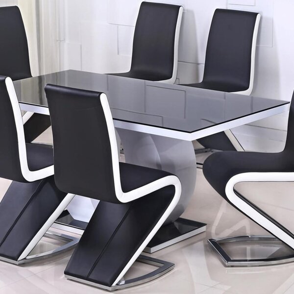 Eira Black Glass Top Dining Table With White High Gloss Base