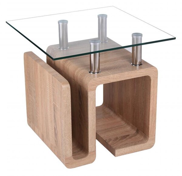 Eirian Clear Glass Top Lamp Table With Natural Wooden Base