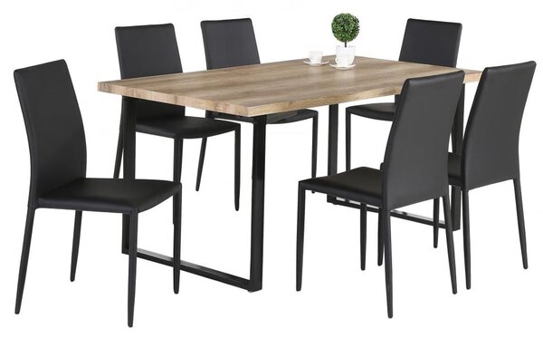 Felix Wooden Dining Table With 6 Black Chairs In Natural