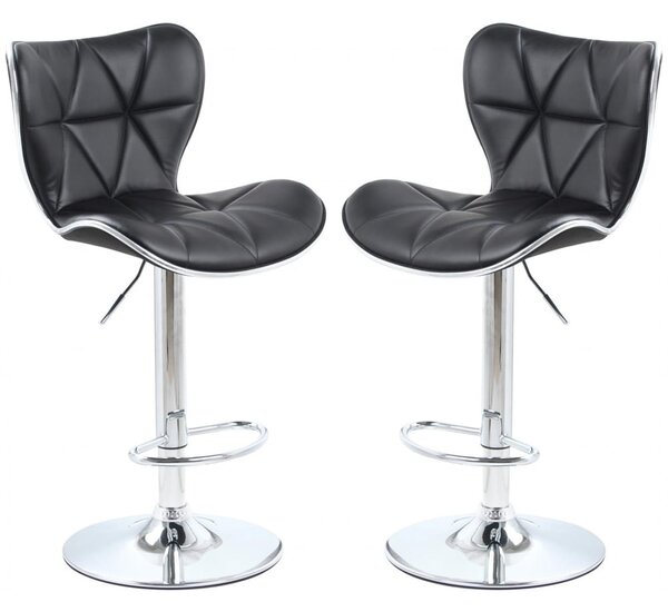 Houston Black PU Leather Bar Stools With Chrome Base In Pair
