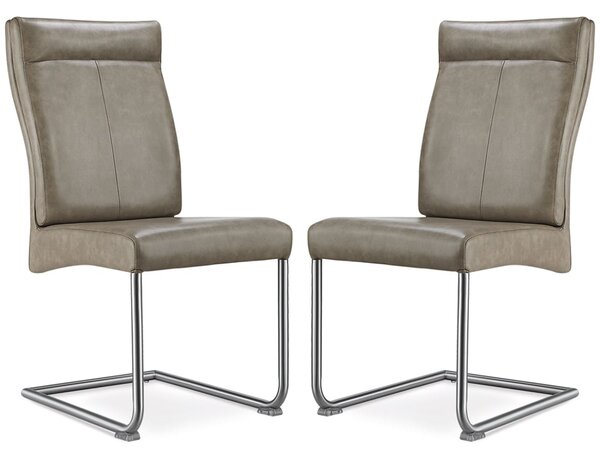Humble Brown PU Leather Dining Chairs With Steel Legs In Pair