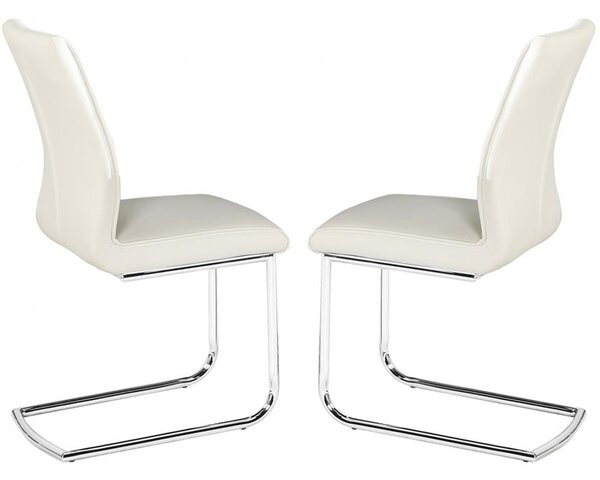 Haslet White PU Leather Dining Chairs In Pair