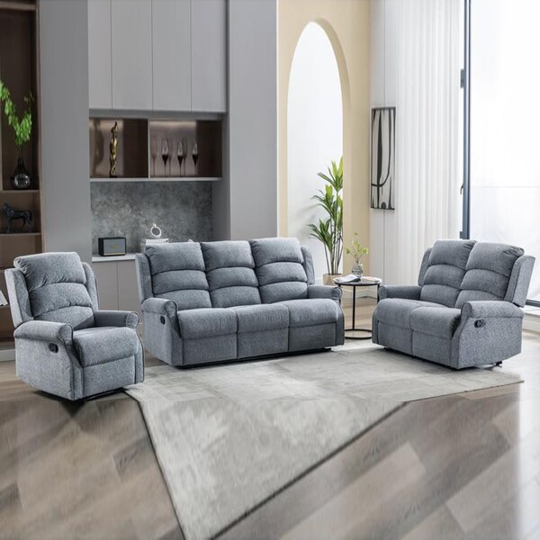 Warth Fabric Recliner Sofa Suite In Steel Blue