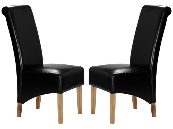Kutztown Black Leather Dining Chairs With Oak Legs In Pair