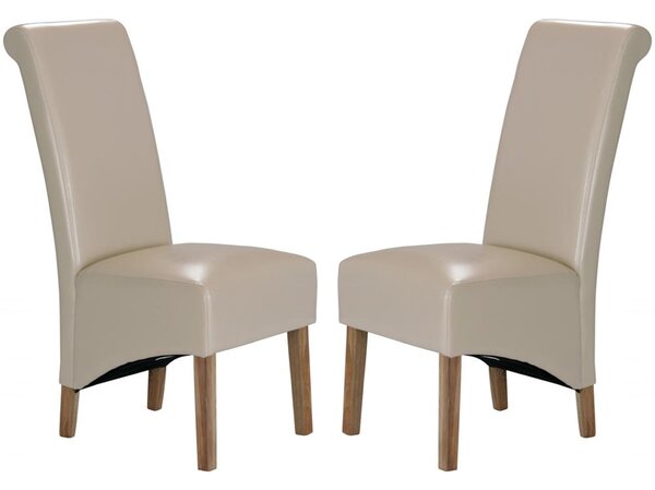 Kutztown Cream Leather Dining Chairs With Oak Legs In Pair