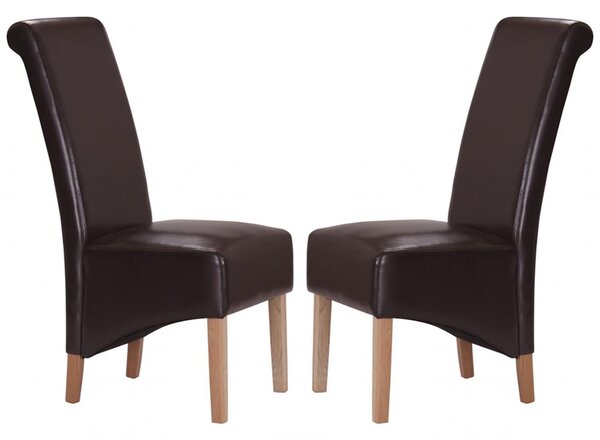 Kutztown Brown Leather Dining Chairs With Oak Legs In Pair