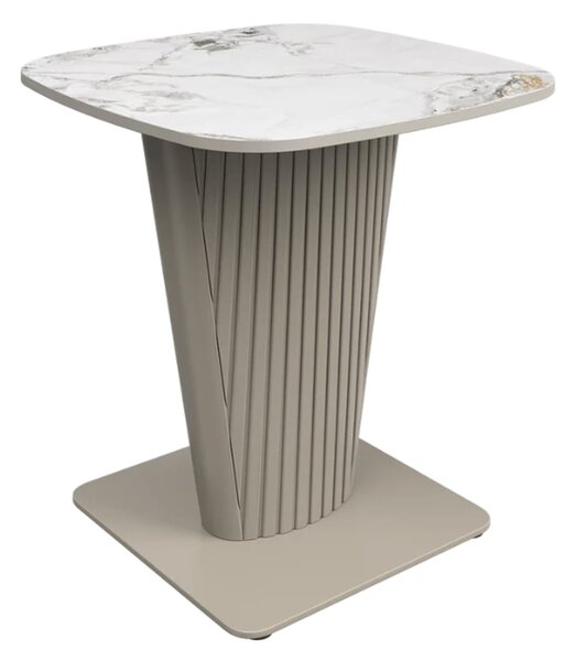 Castle Ceramic Side Table With Beige Wooden Base In White