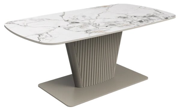 Castle Ceramic Coffee Table With Beige Wooden Base In White