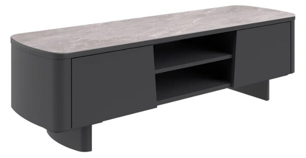 Castle Light Grey Ceramic Top TV Stand With Grey Wooden Base