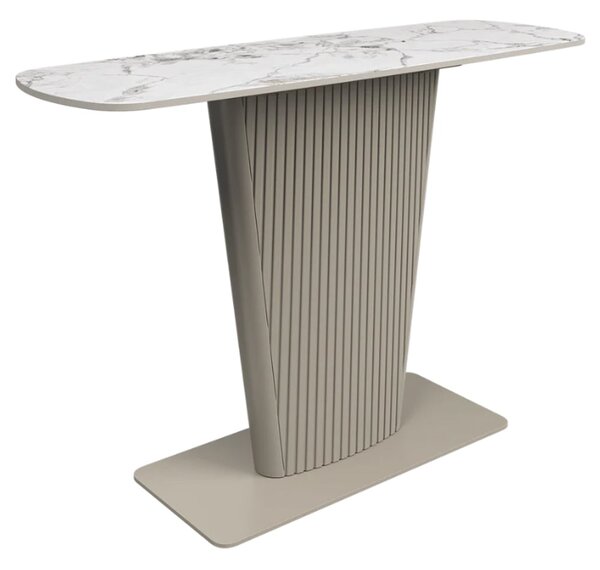 Castle Ceramic Console Table With Beige Wooden Base In White