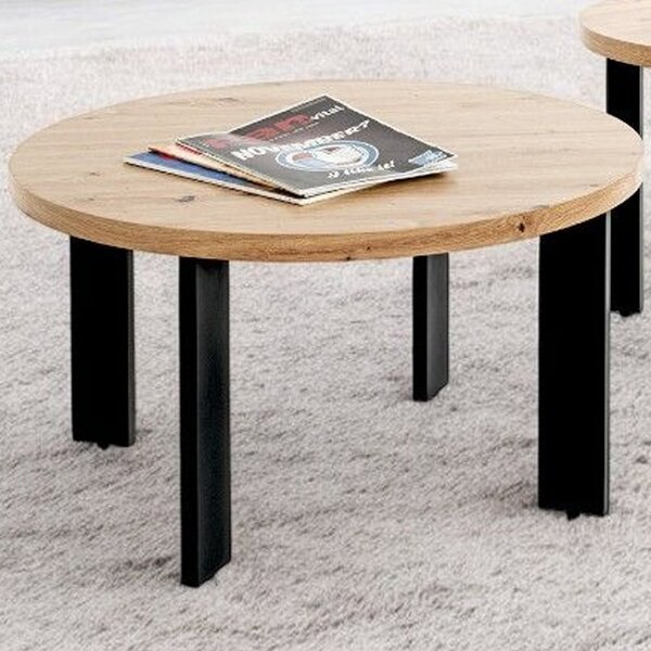 Eufaula Wooden Coffee Table With Black Metal Legs In Oak