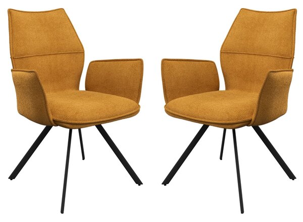 Comstock Mustard Fabric Dining Armchairs In Pair