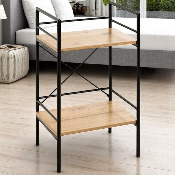 Stockton Wooden End Table With 2 Shelves In Oak Black