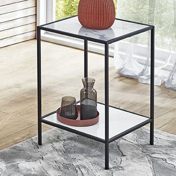 Valdez Metal End Table In White Marble Effect