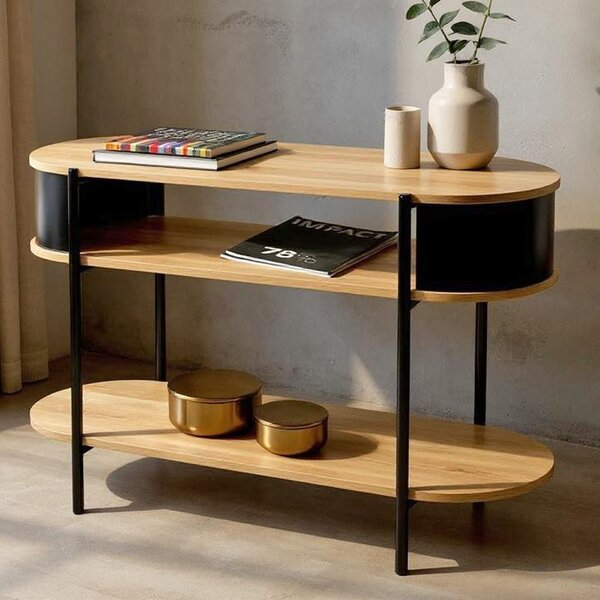 Magnolia Wooden Console Table With 2 Shelves In Oak Black