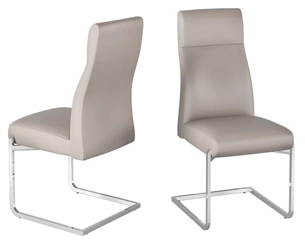 Dania Taupe Faux Leather Dining Chairs With Chrome Legs In Pair