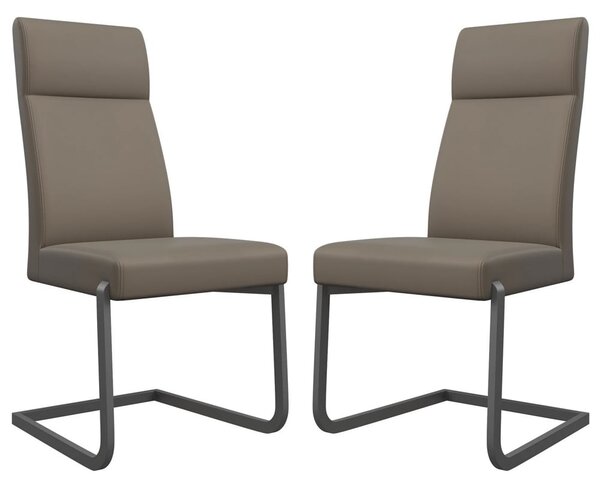 Dania Taupe Faux Leather Dining Chairs With Grey Legs In Pair