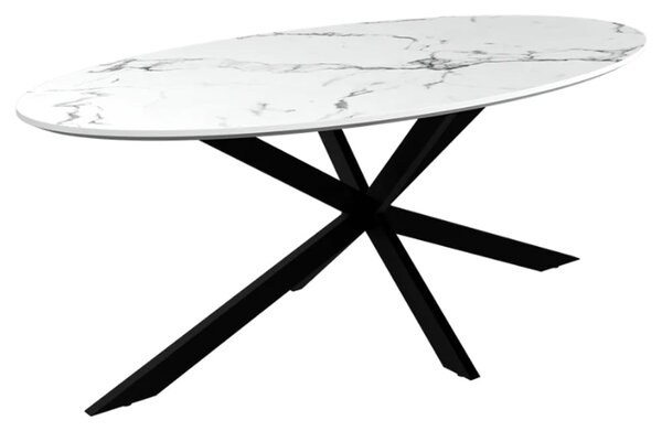 Loreto Wooden Oval Coffee Table In White Marble Effect