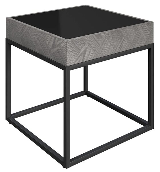 Edison Black Glass Side Table With Grey Metal Frame