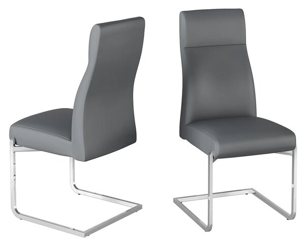 Dania Grey Faux Leather Dining Chairs With Chrome Legs In Pair