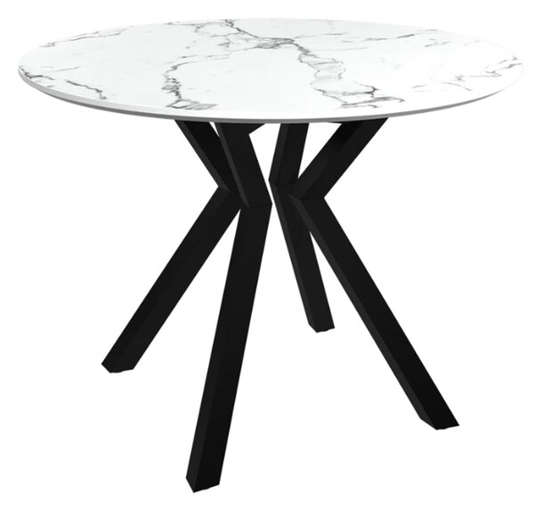 Loreto Wooden Round Dining Table In White Marble Effect