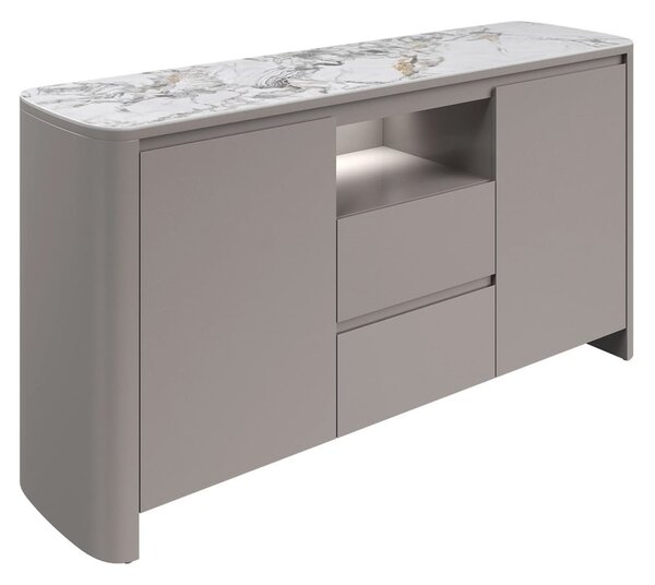 Malone Grey Gloss Sideboard With White Ceramic Top And LED Lights