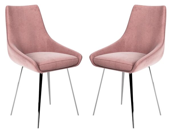 Levant Pink Velvet Dining Chairs In Pair
