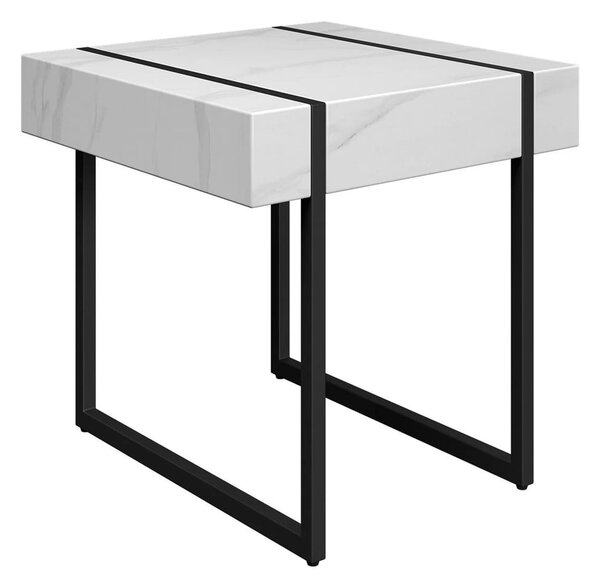 Montauk Wooden Side Table In White Marble Effect