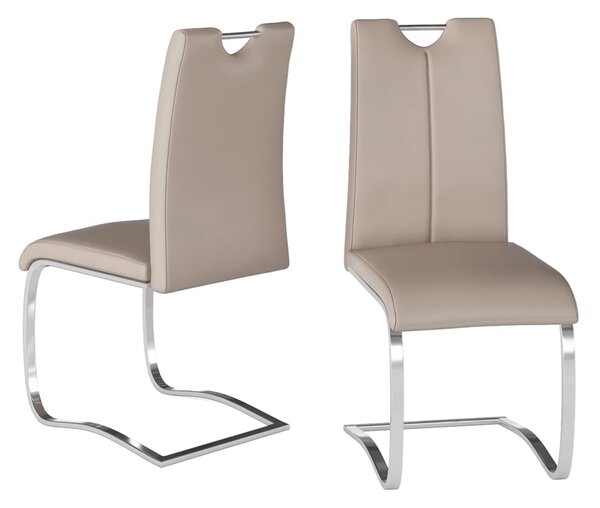 Gable Taupe Faux Leather Dining Chairs With Chrome Legs In Pair