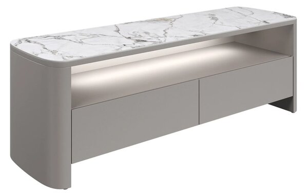 Malone Grey Gloss TV Stand With White Ceramic Top And LED Lights