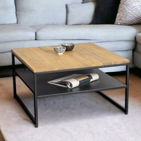 Saskatoon Wooden Rectangular Coffee Table In Oak And Black