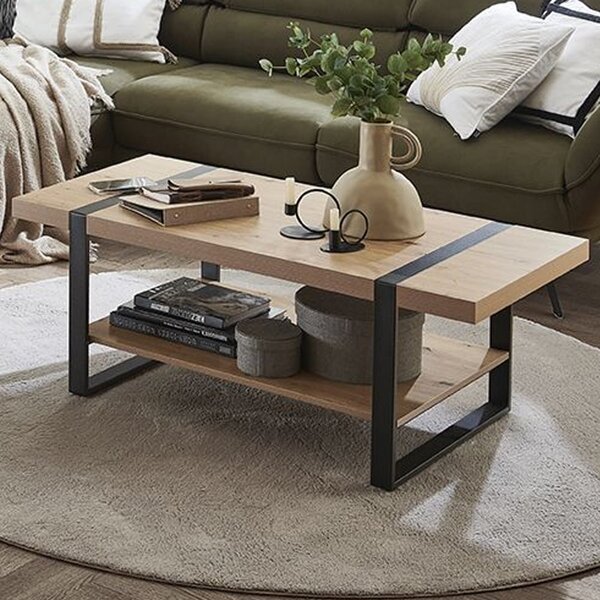 Senatobia Wooden Coffee Table With Black Frame In Oak