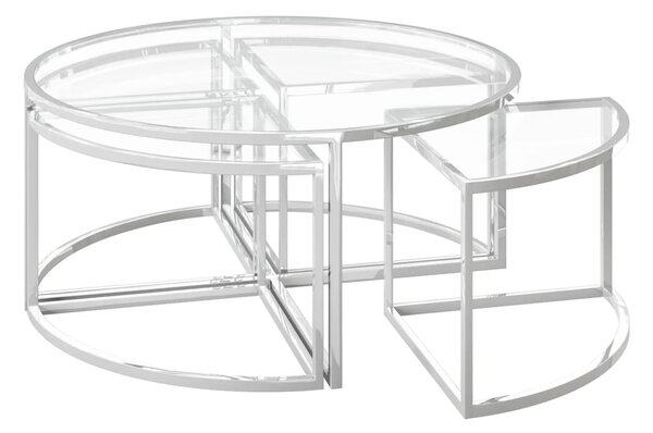 Omaha Clear Glass Nesting Coffee Tables With Stainless Steel Frame