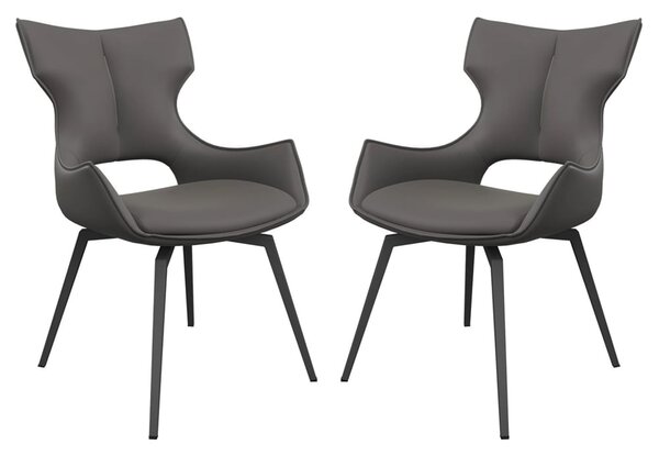 Rafael Grey Leather Dining Chairs In Pair