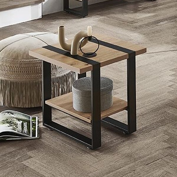 Senatobia Wooden Square End Table With Black Frame In Oak