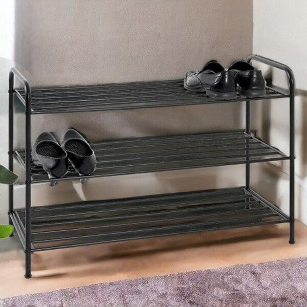 Bemidji Metal Shoe Rack With 3 Shelves In Black