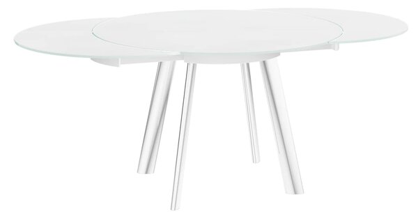 Ontario White Glass Extending Dining Table With Stainless Steel Base