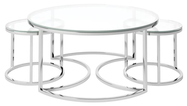Oromo Clear Glass Nesting Coffee Tables With Stainless Steel Frame