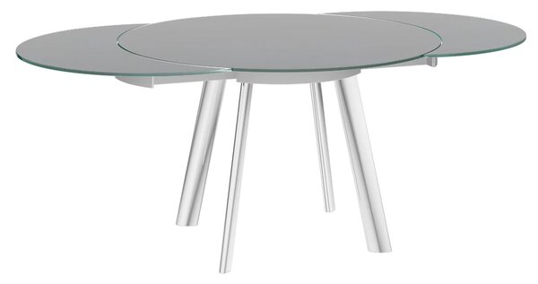 Ontario Grey Glass Extending Dining Table With Stainless Steel Base
