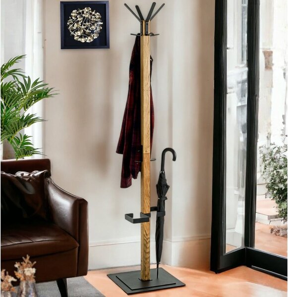 Apopka Wooden Coat Stand With Umbrella In Oak And Black