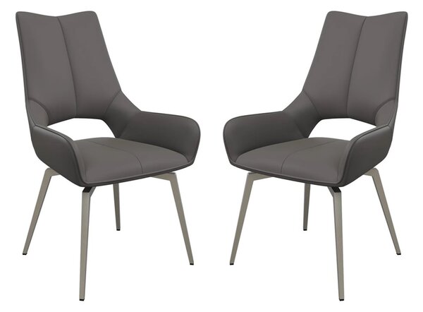 Spindale Grey Faux Leather Dining Chairs In Pair