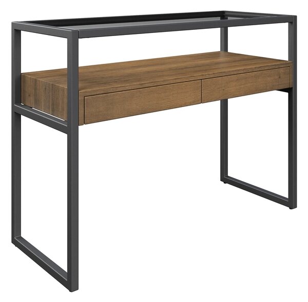 Tucson Clear Glass Console Table With 2 Wooden Drawers